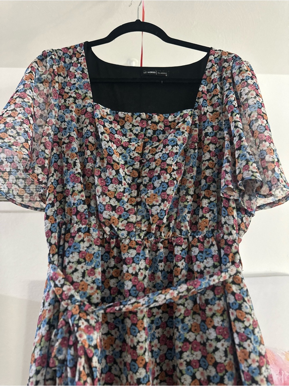 Floral Square-Neck Flutter Sleeve Top - Multi
